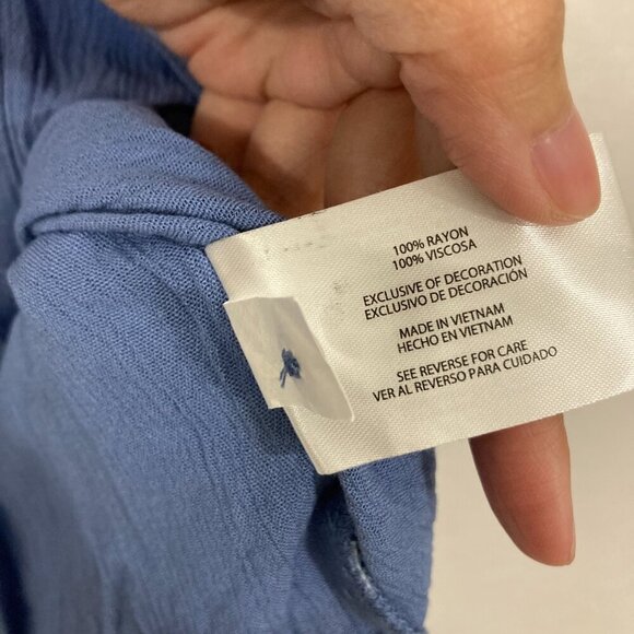 New Orvis Blue V Neck Gauzy Cotton Short Sleeve Relaxed Button Down XL - Picture 7 of 9